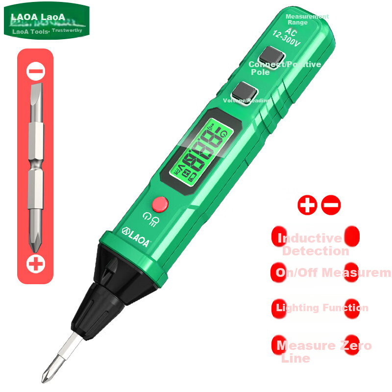 LAOA Digital Display Voltage Tester, Smart Test Pen with Replaceable Heads, Eleven-Character Voltage Tester LA824300