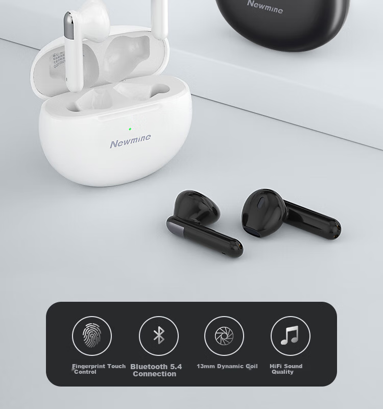 Newmine L3 True Wireless Bluetooth Earbuds, Semi-In Design, Long Battery Life, for Sports And Running, Compatible with Apple, Huawei, Xiaomi Phones, White Color, Wireless Earphones 2