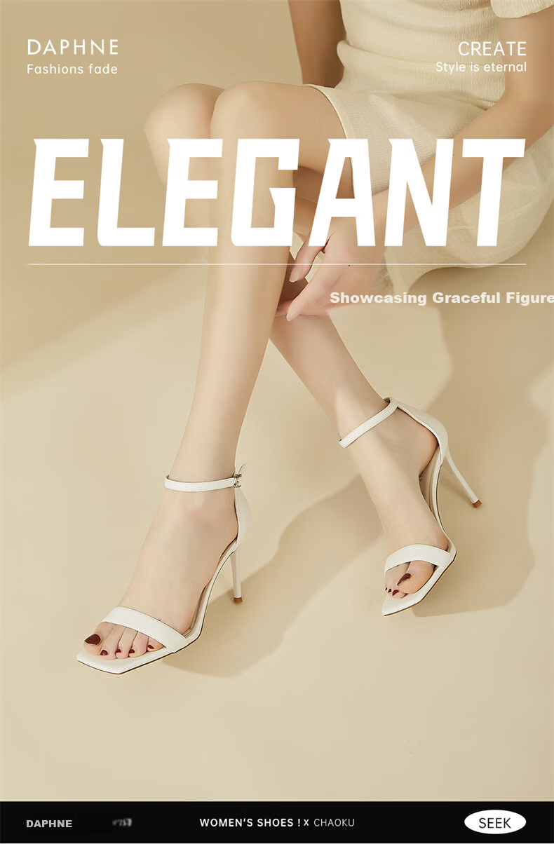DAPHNE Thin Heel Sandals for Women, Summer French Style Elegant Versatile Outdoor Wear Ankle Strap High Heels Women's Shoes, Black, Size 34 1