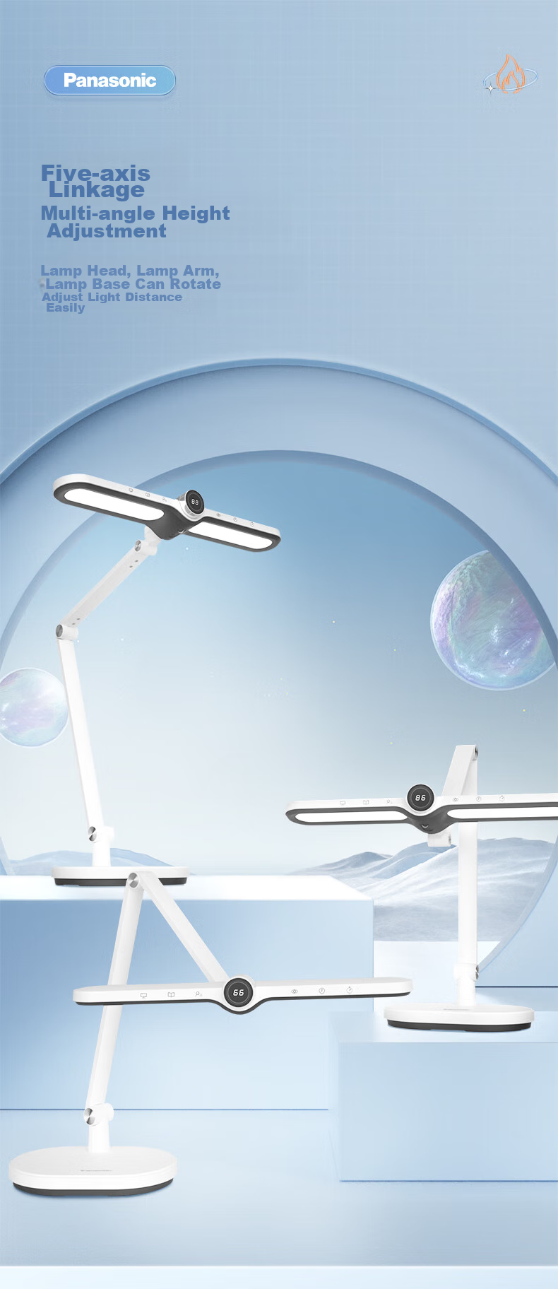 Panasonic Reading Desk Lamp (Eye Protection Lamp) AAAA Grade Eye Protection Full Spectrum Children's Study Horizontal Lamp Head Aim T10 19