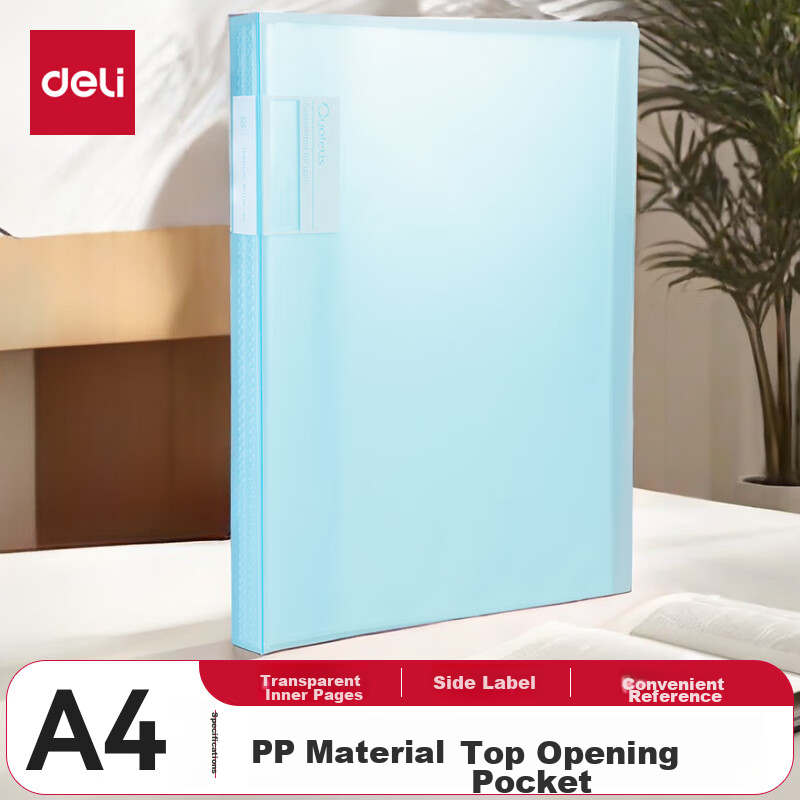 Deli A4/60-Page Document Folder for Primary And Secondary School Students, Exam Paper Storage Folder, Prenatal And Maternity Check-Up File Organizer with Loose-Leaf Pockets, File Holder 72557 Blue