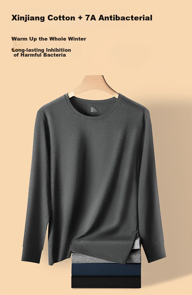 LangSha Men's Pure Cotton Undershirt, Single Top, 7A Antibacterial And Anti-Mite, Far-Infrared Heating, Warm Autumn And Winter Base Layer, All-Cotton Sweater 3