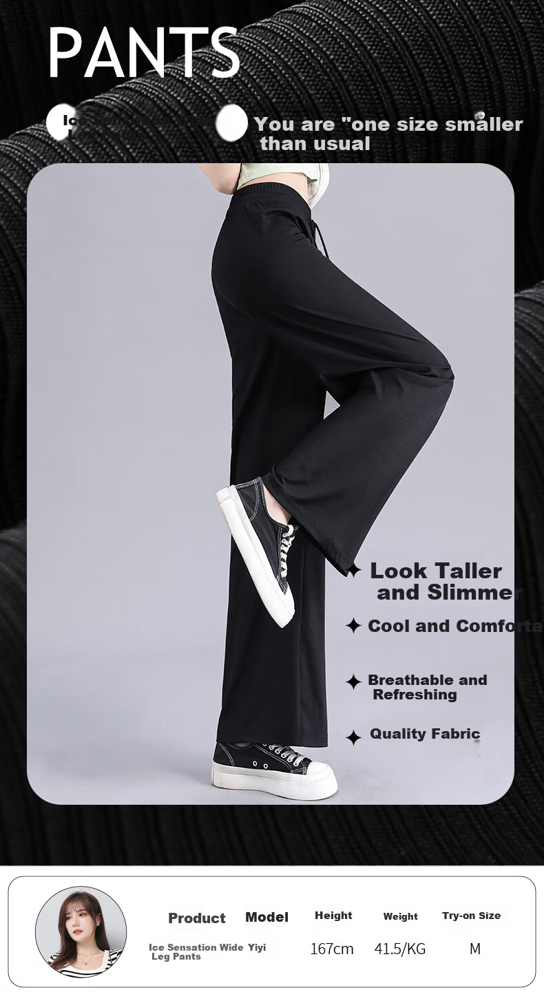 MJ STYLE Women's Ice Cool Wide-Leg Pants 2026 Summer Loose Casual Breathable High-Waist Slimming Trousers 1