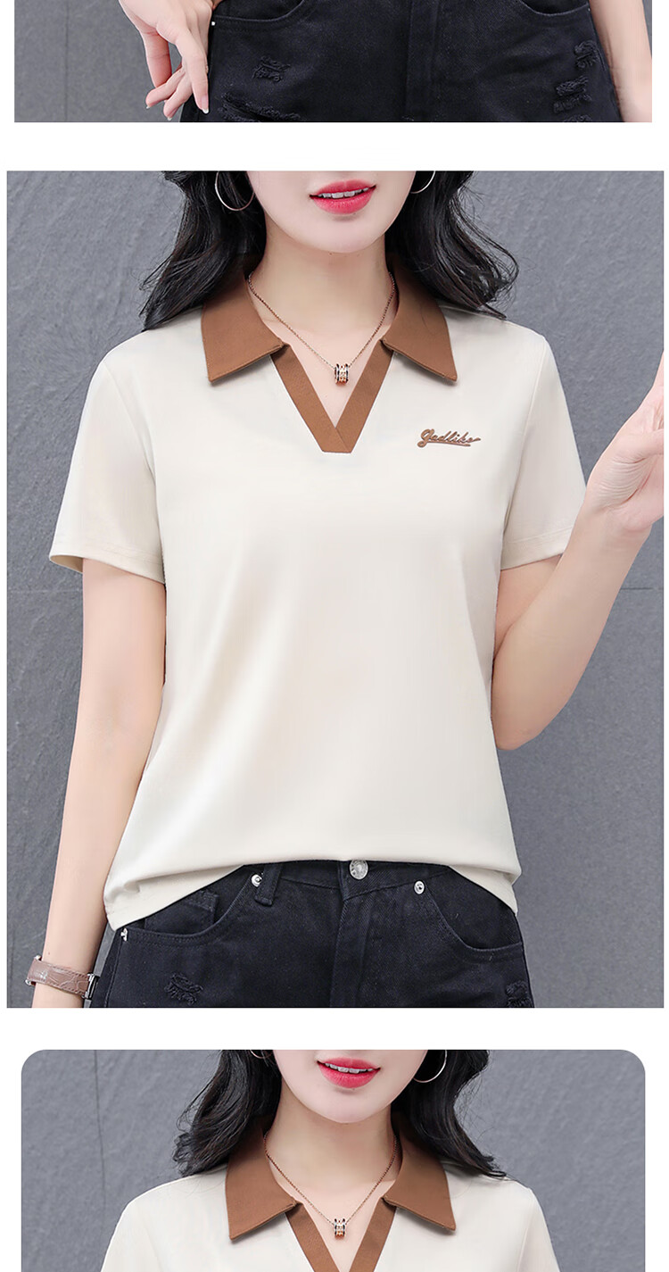 Woodpecker Women's Short Sleeve Polo Shirt Summer Ice Silk Slim Fit Breathable Sports Top Black M 12