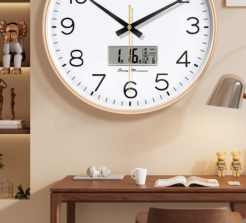 POLARIS Wall Clock Living Room Home Fashion Silent Clock No Drilling Wall Mount Simple Quartz Electronic Clock 35cm Gold 2