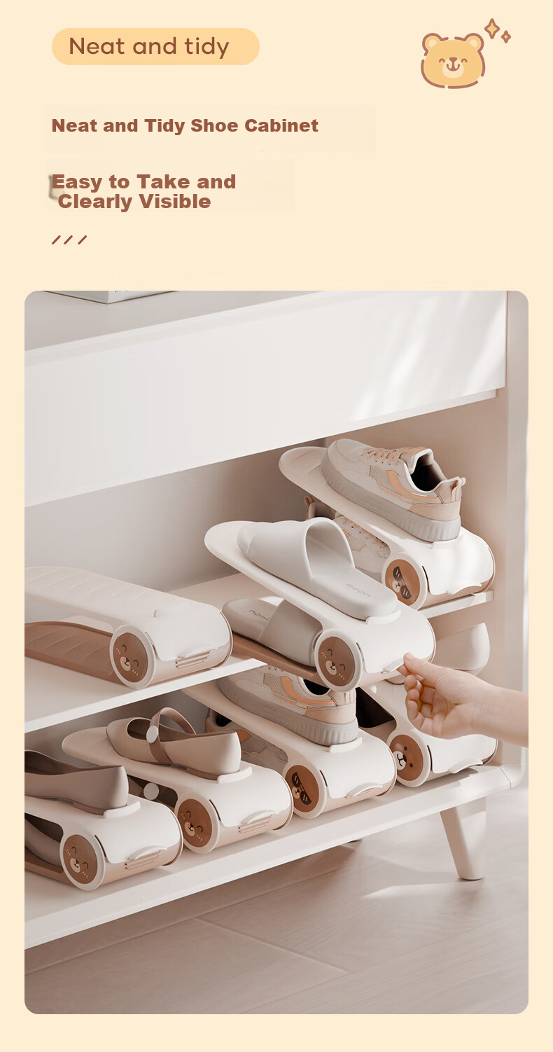 Jinlongxing Shoe Storage Rack, Double-Layer 4-Tier Adjustable Shoe Organizer, Shoe Cabinet, Storage Shelf, Pressure-Resistant Shoe Box Storage Solutio 6
