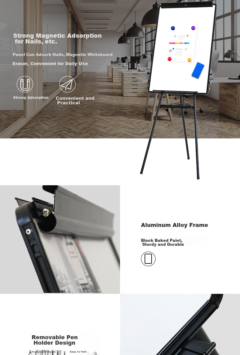Deli Frameless Whiteboard 60*90cm, Triangular Tripod Stand with Clamp, Magnetic Whiteboard for Office Meetings And Writing, Poster Advertising Display Stand (With Paper Clip) 7892 5