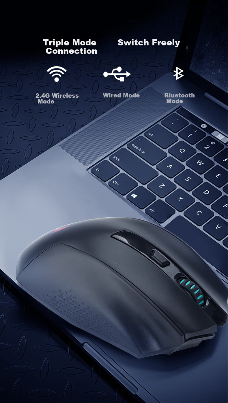REDRAGON G62 Medium to Large Hand Size Bluetooth 2.4G Wired Tri-Mode Gaming Mouse Ergonomic Lightweight Gaming Mouse Basic Model - Black 3