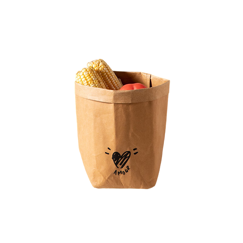 Fanyejia Japanese-Style Kraft Paper Bags, Kitchen Refrigerator Vegetable Storage Bags, Washable Waterproof Thickened Ins Style Eco-Friendly Food Bags