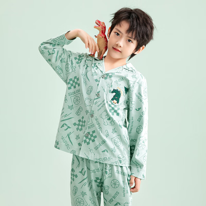 Fenteng Children's Pajamas for Boys, 100% Cotton Spring New Cartoon Sleepwear Set for Older Kids
