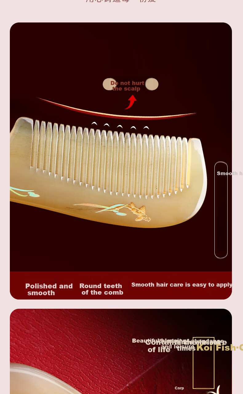 Chaojun Authentic Natural Sheep Horn Comb Tool, Women's Massage Comb, Scalp Meridian Gadget, Mid-Autumn Festival Gift for Parents And Elders, High-End Practical Gift for Friends, Wife, Mother's Birthday Present Box 5