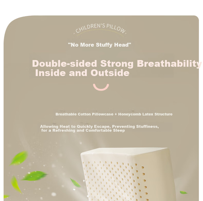 FUANNA Children's Latex Pillow, Class A Imported from Thailand, Antibacterial Children's Neck Support High Pillow, Single Pack, 50*30*7-9cm, White 6