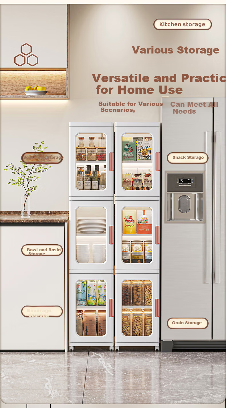 JEKO&JEKO Kitchen Storage Rack, Narrow Cabinet Organizer, Spice Shelf, Multifunctional Trolley, Dish Cabinet, Kitchen Cabinet, 3 Layers 1