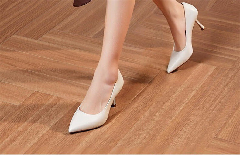 PT'SON Women's High Heels, New Sheepskin Work Shoes, Black Pointed Toe Pumps, Nude Color Professional Shoes, Wide Version, Apricot Color, Size 34 12