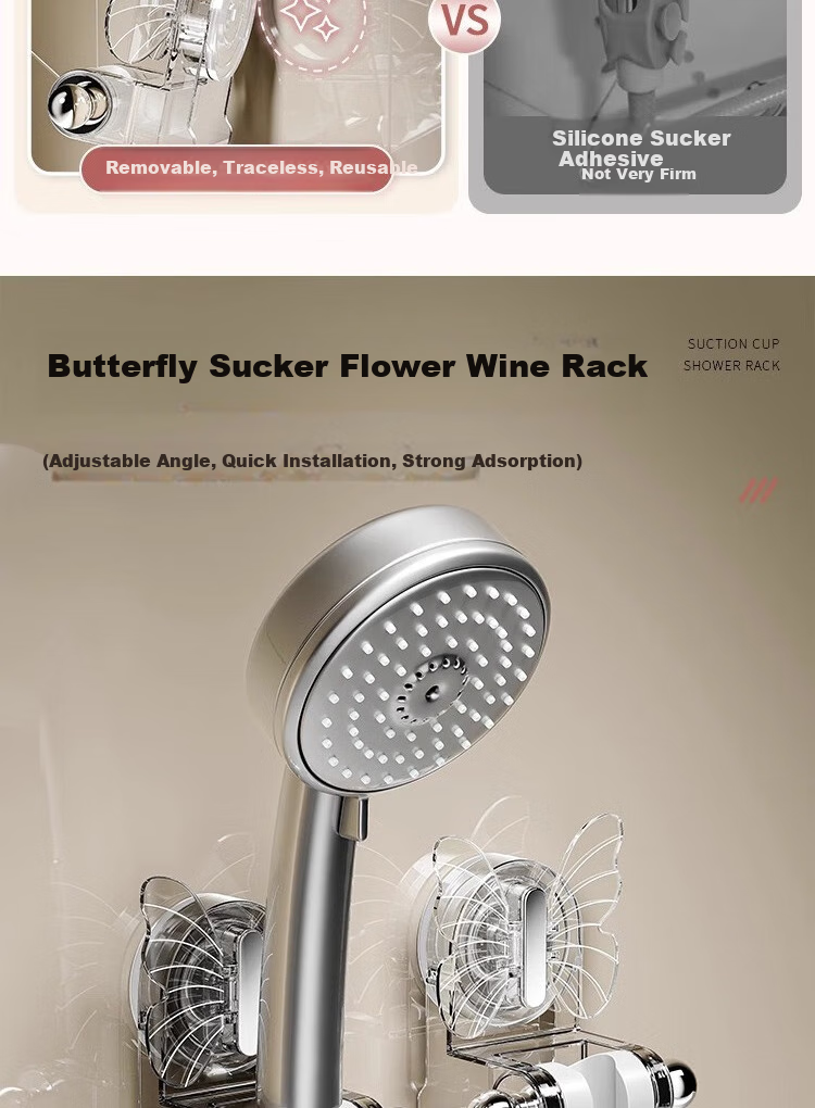 Jialifang Suction Cup No-Drill Shower Head Holder, Bathroom Movable Storage Rack with Fixed Hooks for Children's Use 2
