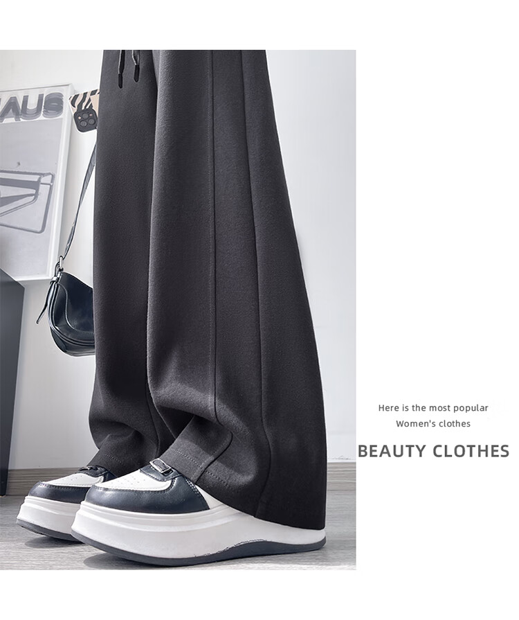 Langsha Women's Sports Pants Spring and Autumn High Waist Slim Fit Spliced Banana Pants Loose Slim Casual Sweatpants Versatile Wide-Leg Pants 18