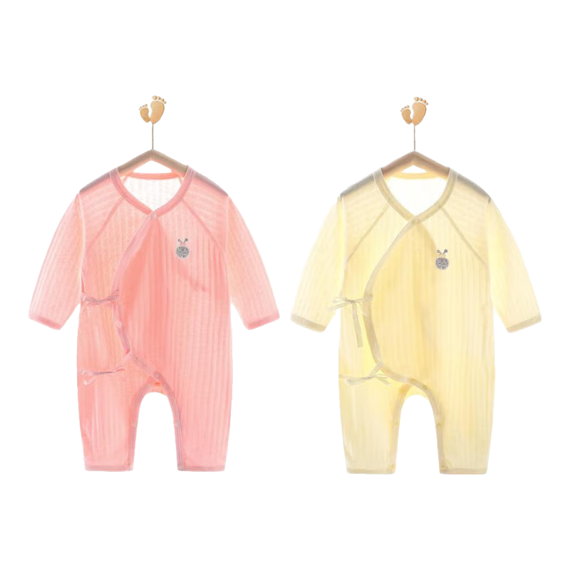 Babyprints Baby Romper 2-Pack, Infant Pure Cotton Clothing, Thin All-Season Home Underwear, Breathable Onesie, Pink And Yellow, Size 66