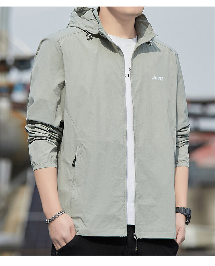 JEEP Men's Sun Protection Jacket, Summer Ice Silk Breathable Skin Coat, Quick-Dry Clothing for Men, Light Gray, Size L 10