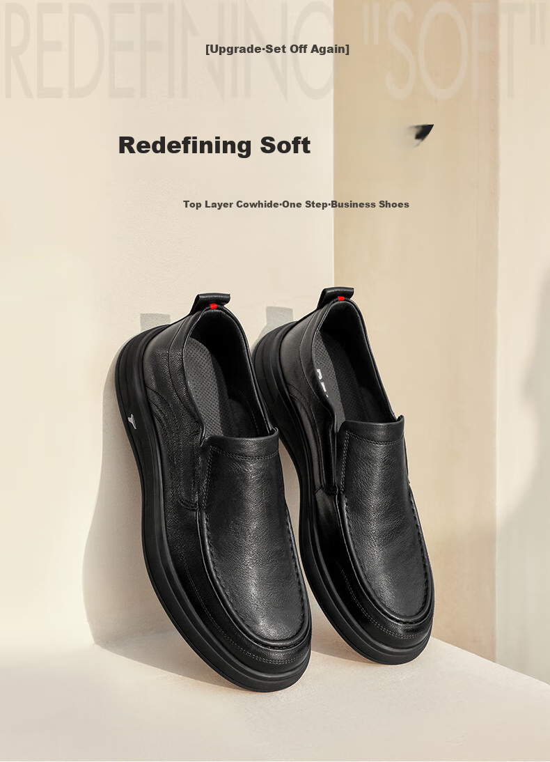 Belle Slip-On Casual Leather Shoes for Men, Fleece-Lined Warm Cowhide Leather Shock-Absorbing Business Shoes A1010 Black-Fleece Lining Size 39 1