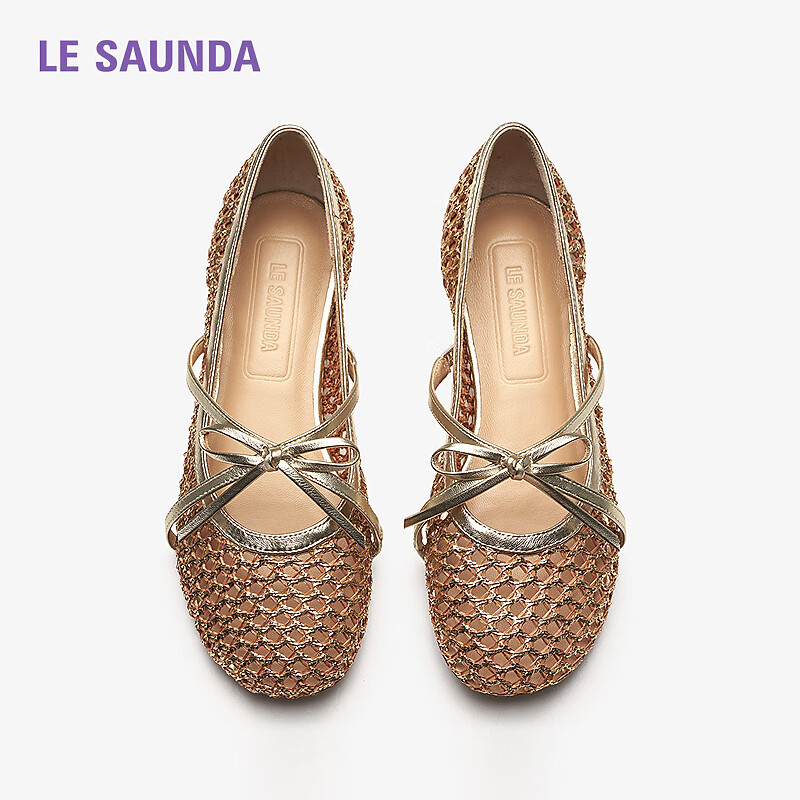 Le Saunda 2025 New Chunky Heel Hollow Sandals, Ballet Flats, Mary Jane Shoes for Women 20901, Rose Gold GDF, Size 34