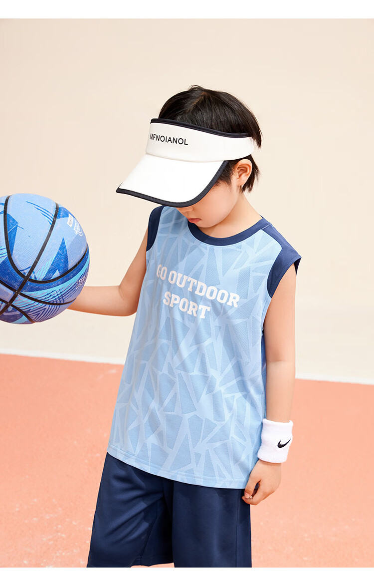 Zuoxi Boys' Summer Outfit, 2026 New Style Children's Sports Quick-Dry Vest Two-Piece Set Basketball Uniform Trendy, Blue, Size 140 11
