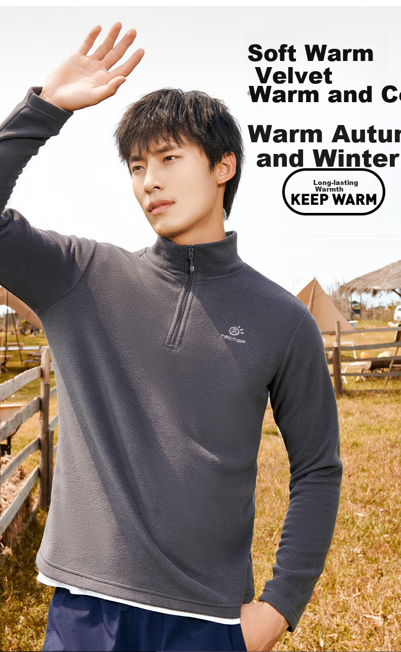 TECTOP Fleece Jacket, Warm Fleece Half-Zip Cardigan, 033 Men's Black, 2XL 3