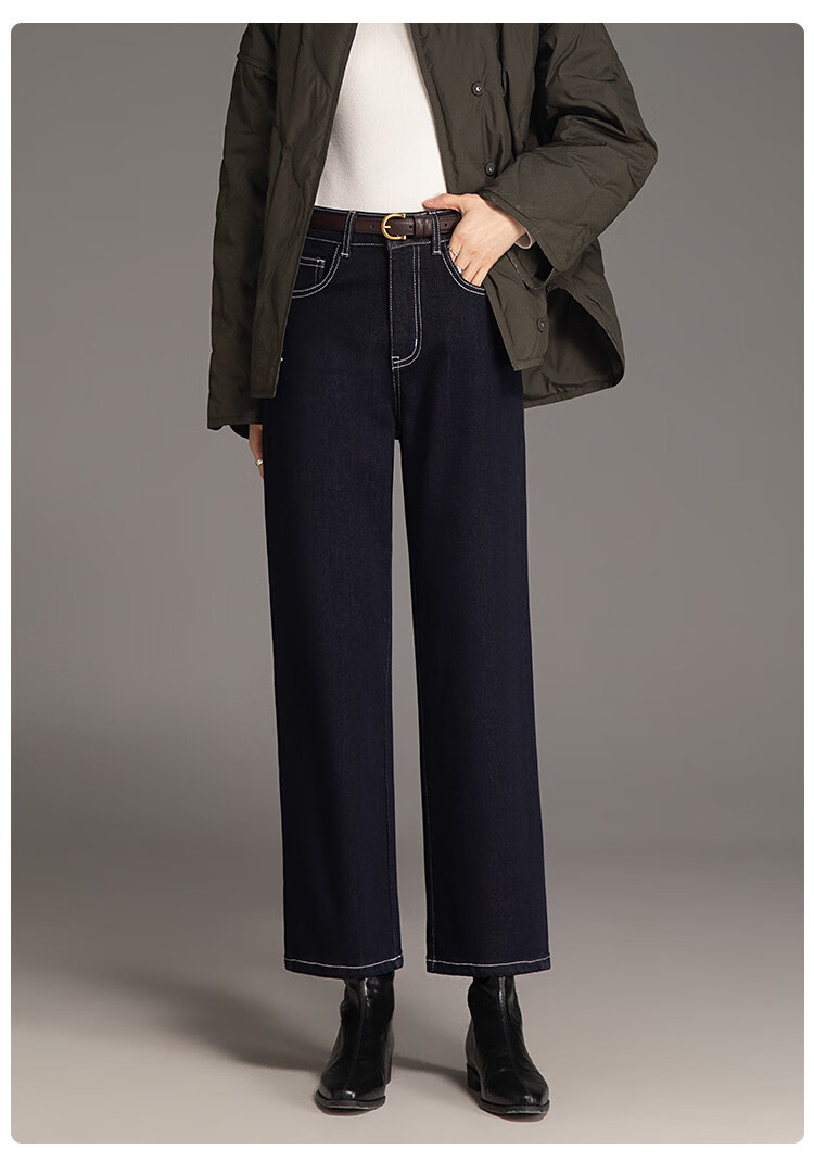 Dme [Deep Love Juejiezizi] Winter Fleece-Lined Non-Fading Elastic Slim Straight-Leg Cropped Jeans for Wome 22