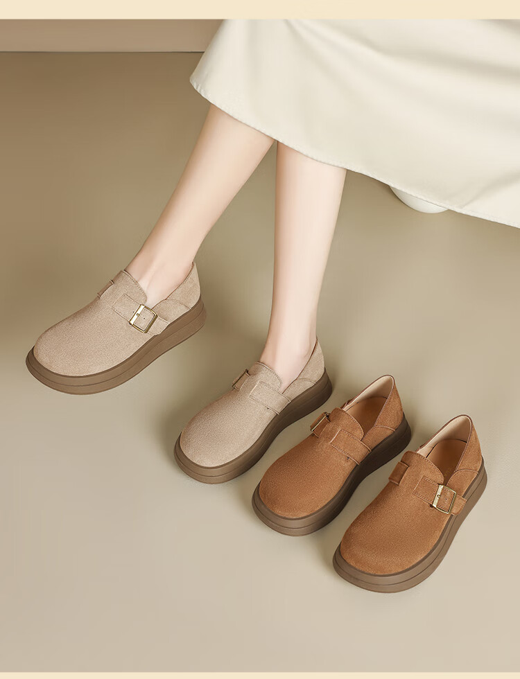 ZHR Thick-Soled Birkenstock-Style Shoes for Women, Retro Full-Coverage Round Toe Casual Women's Shoes, Lightweight Slip-On Flats JF202 Khaki 37 12
