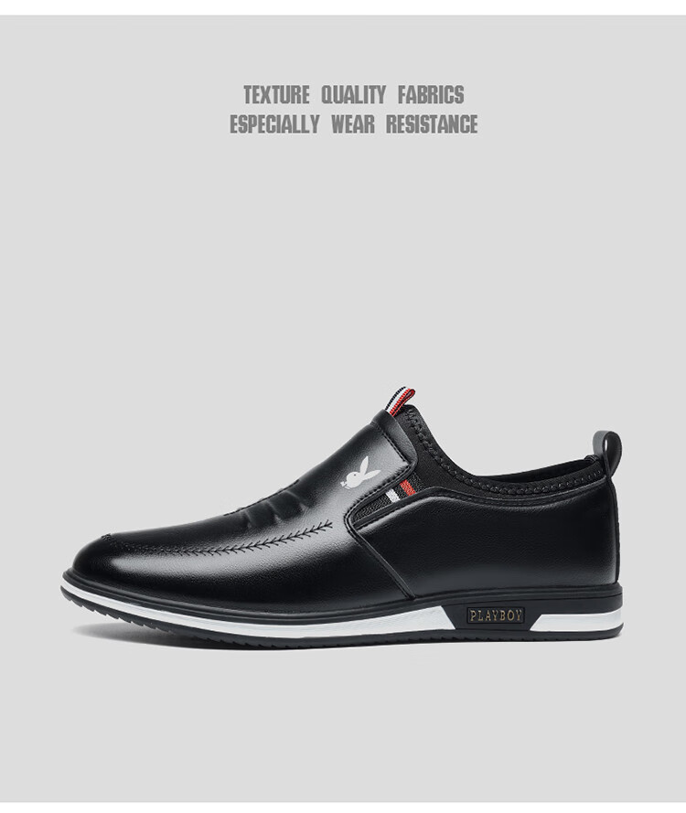 PLAYBOY Men's Shoes, Spring Lightweight Slip-On, British Fashion Trendy Casual Leather Shoes for Men, Black, Size 44 2