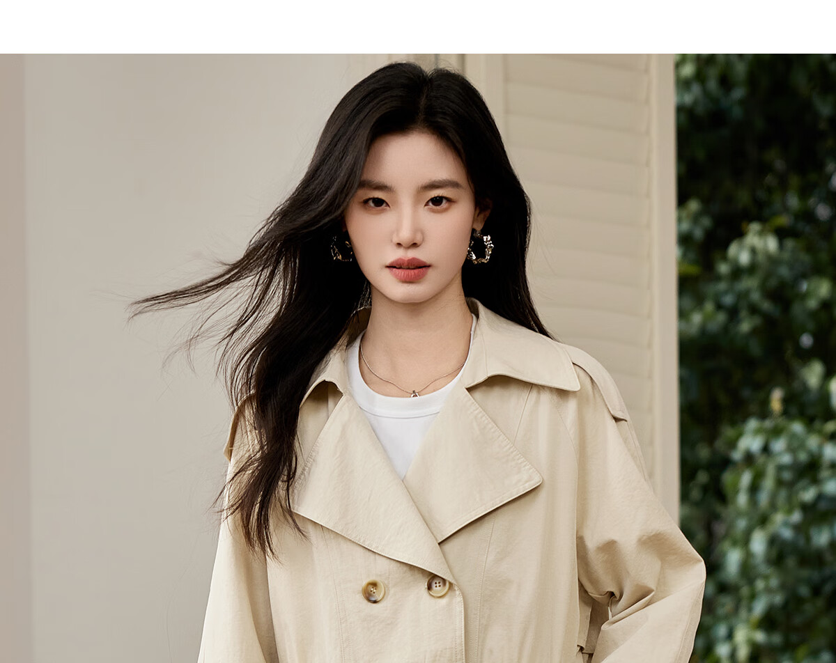 Taxiang Elegant Windbreaker Jacket for Women, Khaki Color, Mid-Length Coat, Spring And Autumn Thin Casual Outerwear T51D021 16