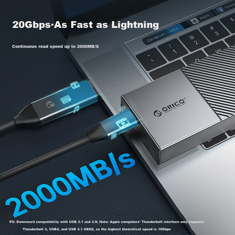 Внешний корпус ORICO M.2 NVMe SSD, 20 Гбит/с, алюминиевый корпус со встроенным радиатором, совместимый с внешним корпусом для ноутбука, M207C3