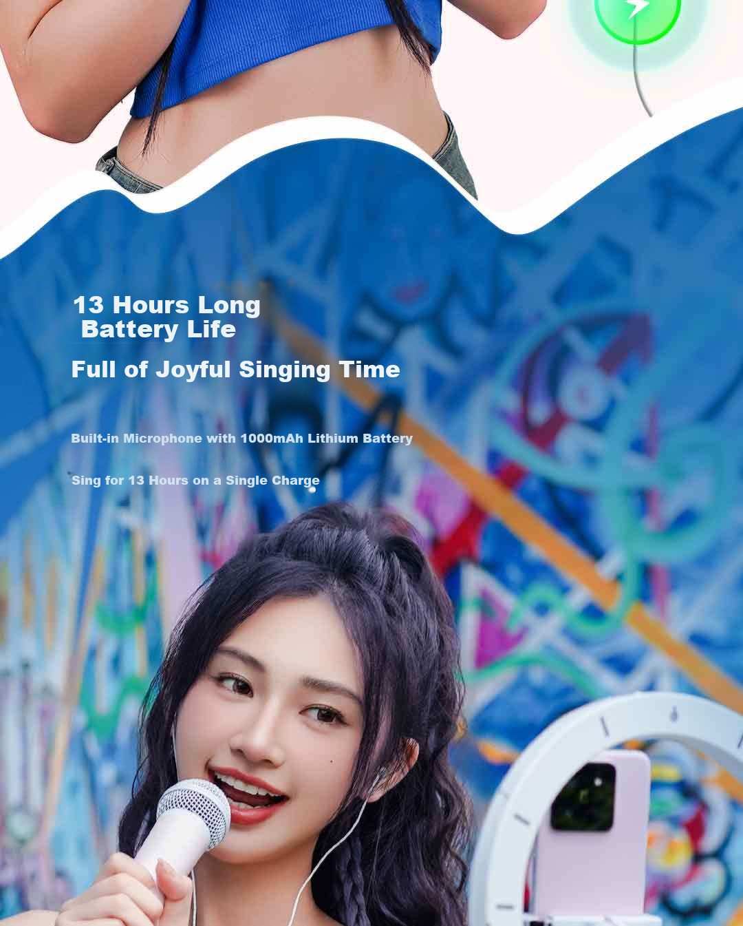 Chunmai Wireless Mobile Phone Microphone for Live Streaming Karaoke, Sound Card Recording Equipment, Pink Sweet Cone 14