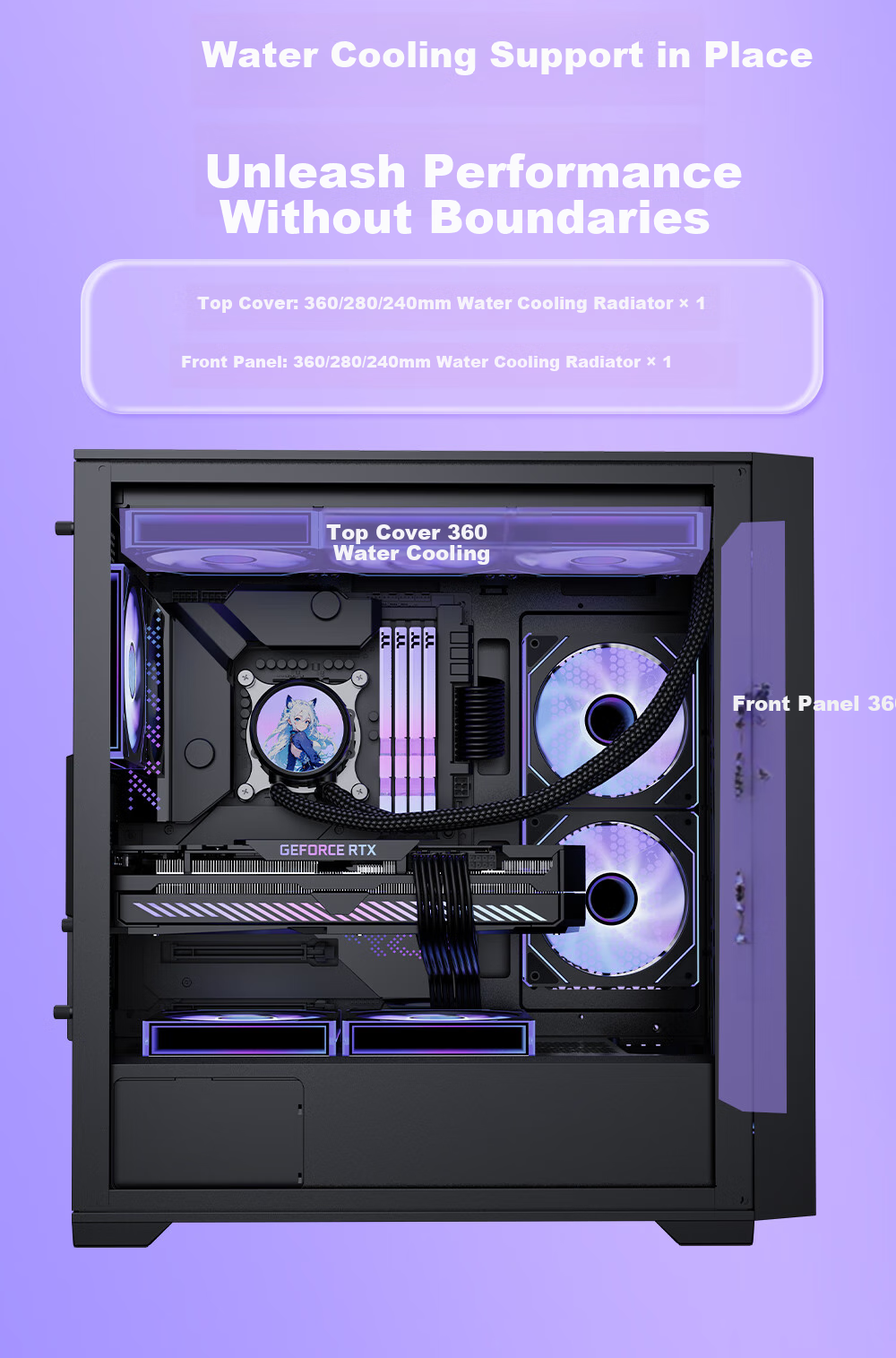 Thermaltake (Tt) Steel Shadow Wind S Black Case Water-Cooled Computer Tower (Supports EATX/Tempered Glass Side Panel/Supports 360mm Water Cooling/High Compatibility/4090 Graphics Card) 11