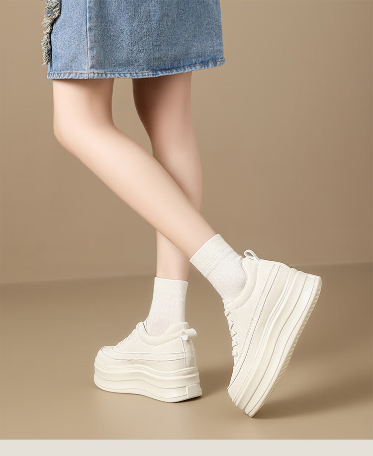 ZHR Women's Platform Shoes with Thick Soles And Hidden Heel Lift, Versatile Casual White Sneakers for Commuting, G737 Beige And Black, Size 38 10