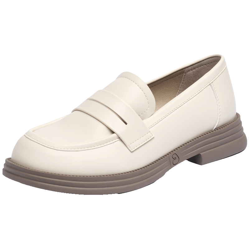 Josiny Women's Loafers, Spring New Slip-On Flats, British Style Soft-Soled Black Leather Shoes, Beige, Size 38