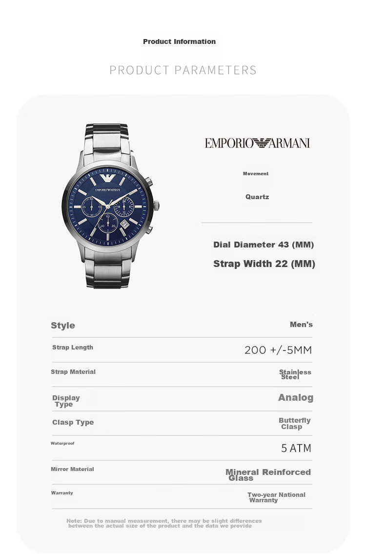EMPORIO ARMANI Aviator Watch for Men, Three-Eye Chronograph Quartz Watch for Men, Birthday Gift for Boyfriend AR2434 9
