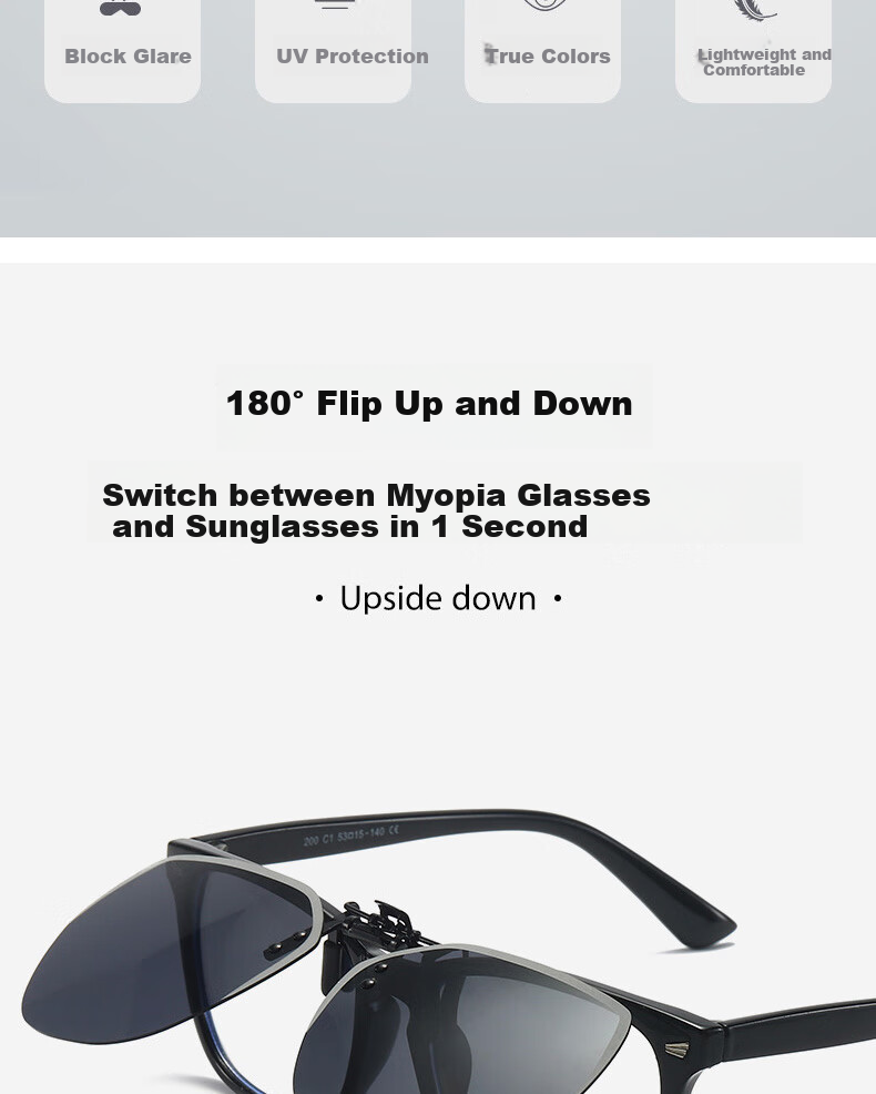 Boshide Sunglasses Clip-On Polarized Sunglasses Clip for Men And Women Universal Driving Glasses Clip for Myopia Use Black Gray Clip 2