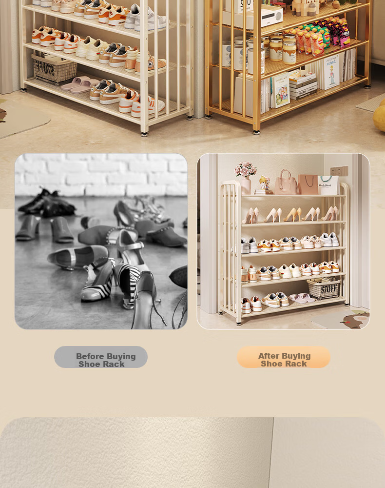 Shunyou Shoe Rack for Home Entryway, Multi-Tier Indoor Bedroom Narrow Edge Shoe Cabinet for Rental Apartments, 70cm Five-Tier Cream White SY-905 3