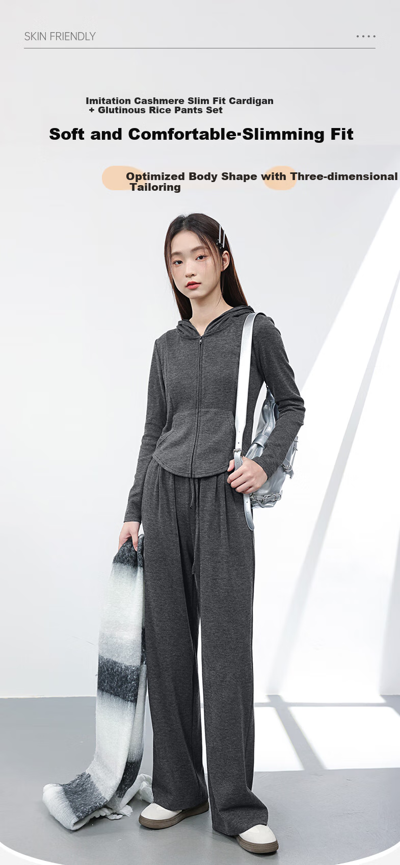 MJ STYLE Faux Cashmere Hooded Slim-Fit Cardigan Jacket for Women, New Spring And Autumn 2026 Short Style Waist-Cinching Slimming Elegant Versatile Top 1