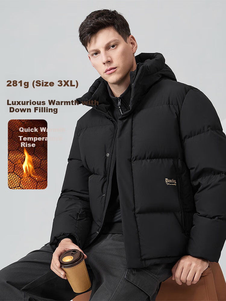 DANCING WOLVES [Black Graphene + 90% Duck Down] Winter Hooded Thick Warm Men's down Jacket, Style 001 Black, Size 180 1