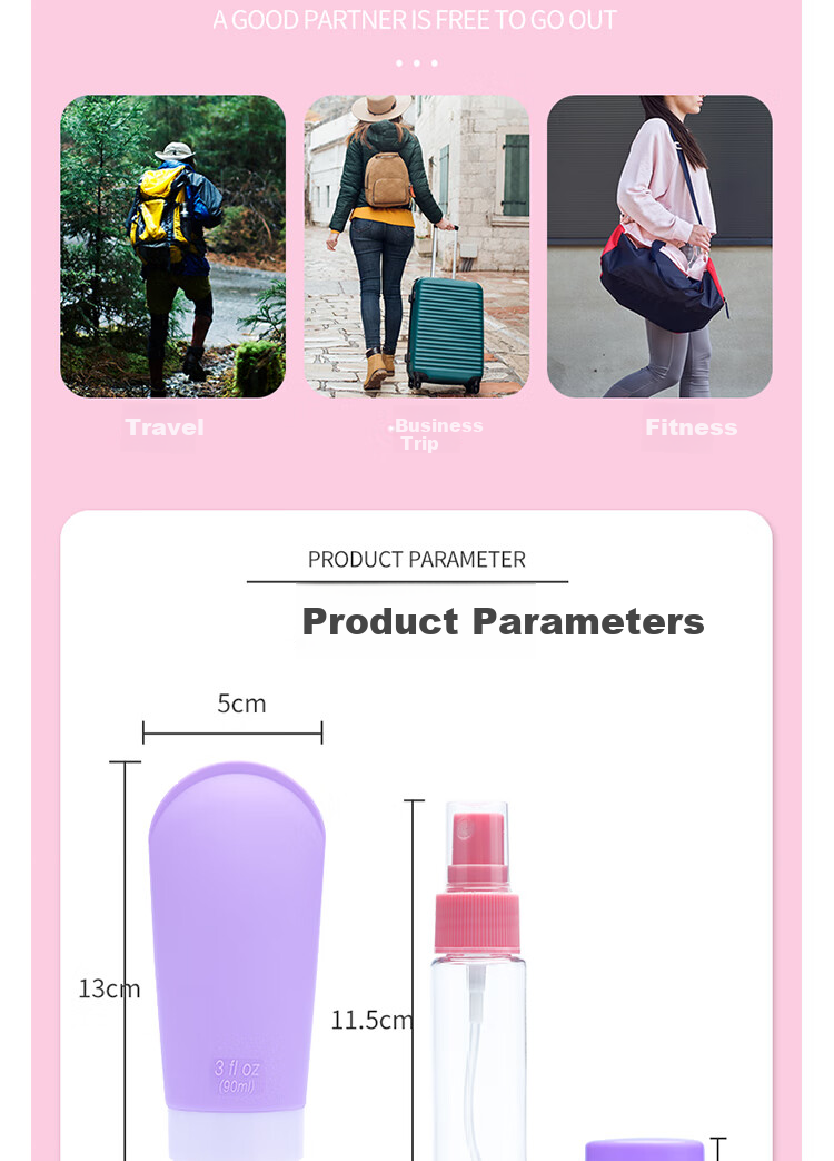 BUBM Travel Dispenser Bottle Set, Portable Squeeze Spray Bottles, Shampoo And Shower Gel Squeeze Bottles, Soft Tube Lotion Bottles, Cosmetic Sample Bottles 9