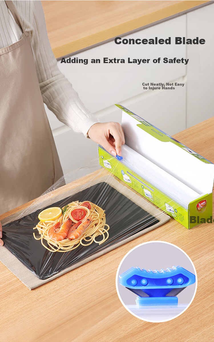 MARYYA Food-Grade Cling Film Large Size 150m*30cm Microwave-Safe High-Temperature Resistant with Built-In Cutting Blade 5