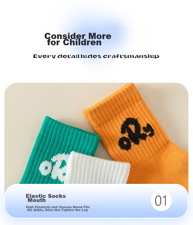 MiiOW Children's Socks, Girls' Mid-Calf Socks, Autumn And Winter Letter Trendy Socks, Girls' Sports Socks, 5 Pairs, Colorful Letters, XL 15