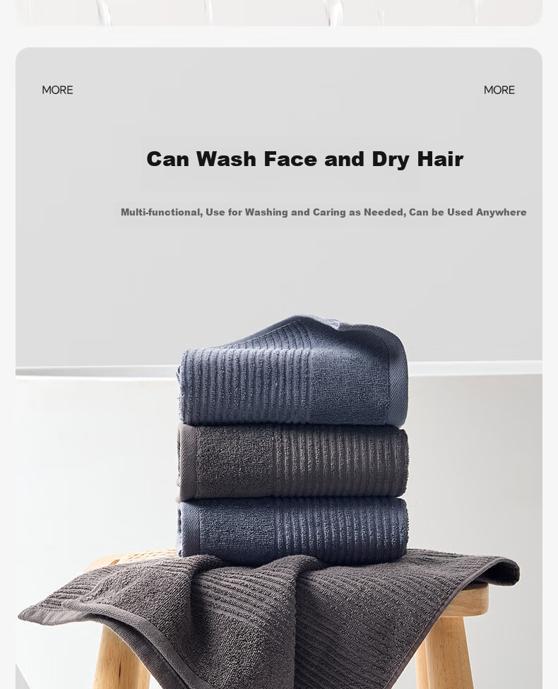 Grace Towels, Pure Cotton 2-Pack, 100% Cotton Face Towels, Lint-Free, Soft, for Men's Bathing And Sports 9