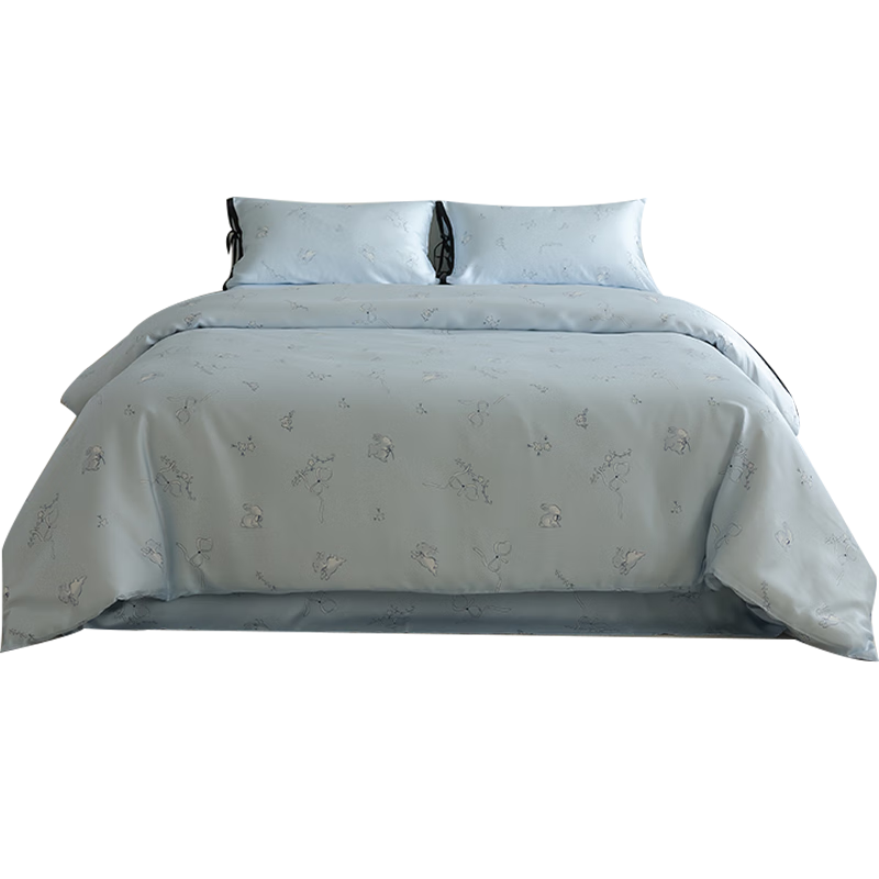 Inward Journey 60s Lenzing Tencel Four-Piece Summer Bedding Set Cooling Bed Sheet with Butterfly Bow Rabbit Design for 1.2m Bed