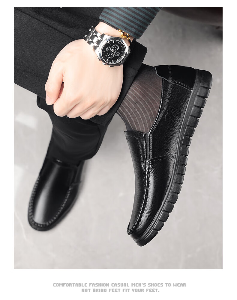 PLAYBOY Men's Shoes, Spring And Autumn New Style, Middle-Aged And Elderly Dad Shoes, Slip-On Men's Shoes, Business Casual Leather Shoes, Black, Size 45 10