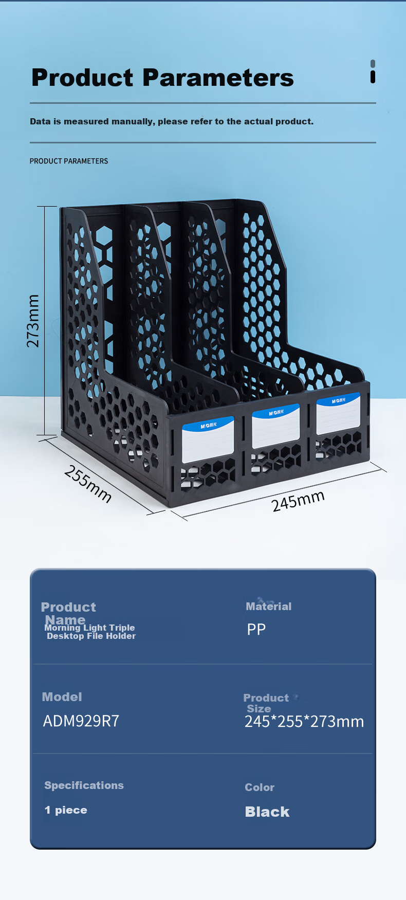 M&G Three-Tier Hollow Desktop File Organizer, Three-Column with Labels Stable File Tray/file Basket/document Holder, Black Single Pack ADM929R7A 6