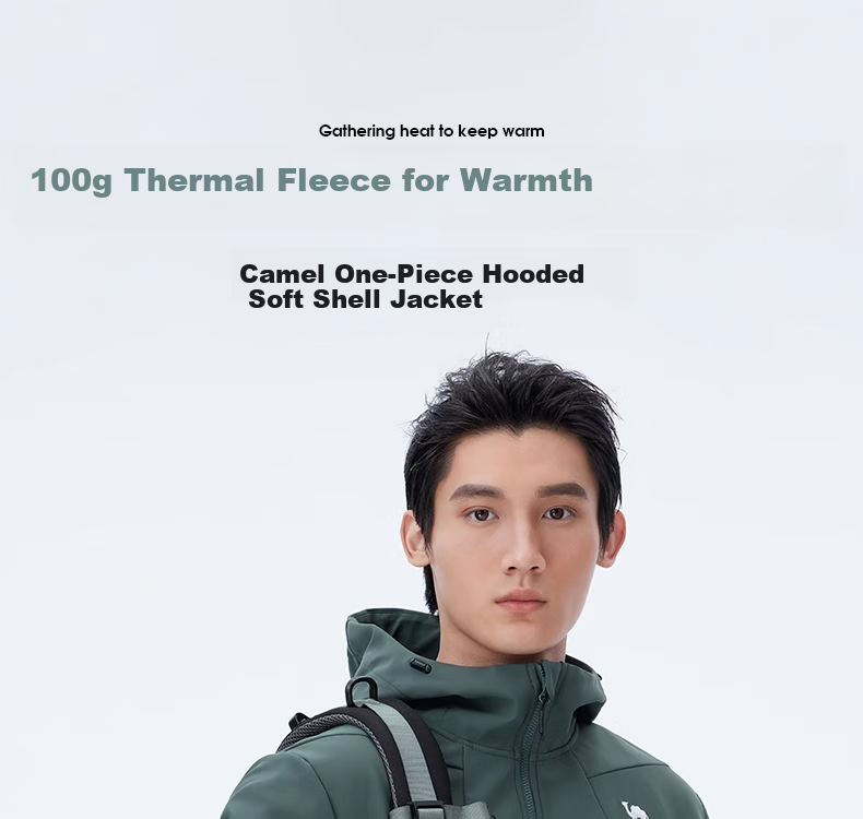 CAMEL Outdoor Integrated Hooded Soft Shell Jacket for Women, Loose-Fitting Top, Water-Repellent, Water-Resistant, Fleece-Lined Coat for Men A14CZ01786 1