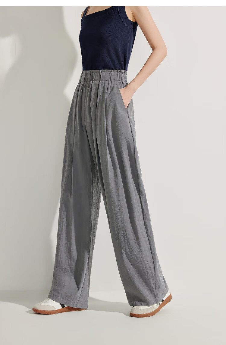 INMAN Lazy Flowy Banana Wide-Leg Pants Summer Women's New Trendy Versatile Elastic Waist Loose Long Trousers Dark Gray XL 46