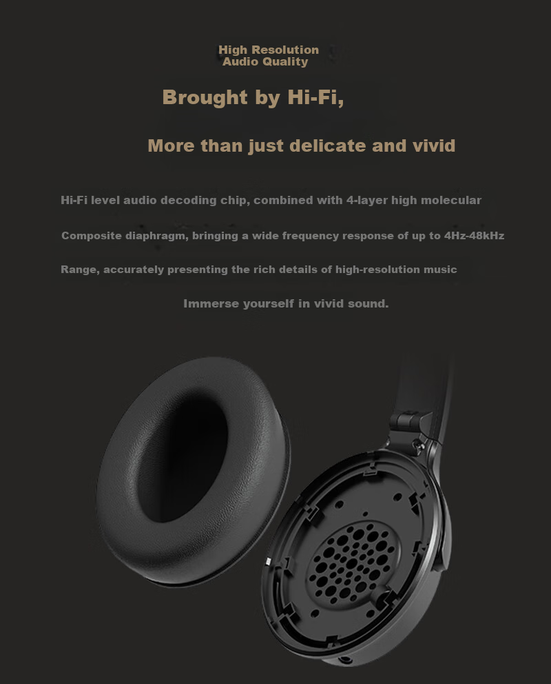 WHATPLUS W1 Active Noise Cancelling Headphones, Over-Ear Bluetooth Wireless Sports Earphones, HIFI High-Definition Stereo Outdoor Headphones, Soundproof, Compatible with Apple Huawei Computers PC, Black And Gold Color 8